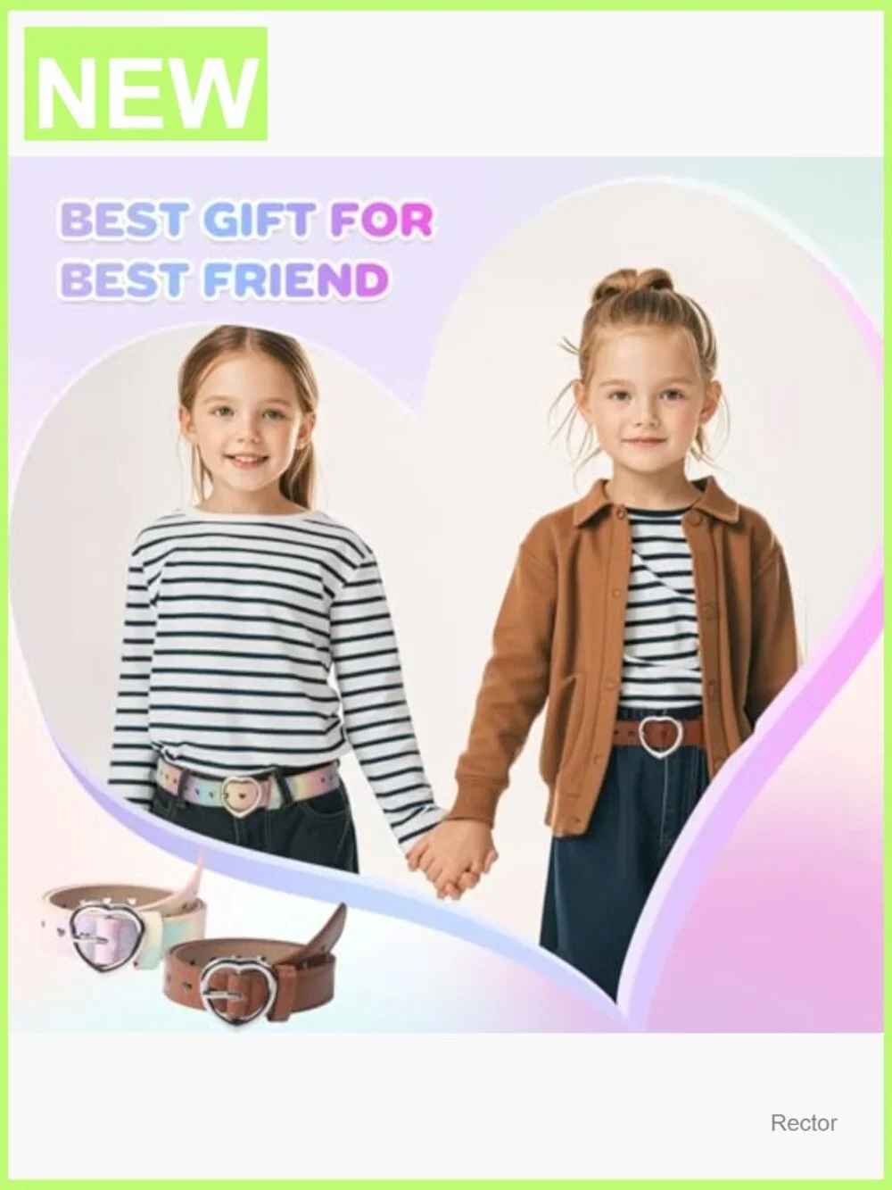 5 Pcs Girls Heart Shape Belt Metal Buckle Elastic Stretch Adjustable Waist Belt